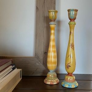 Nicci Martin hand painted wooden candlesticks